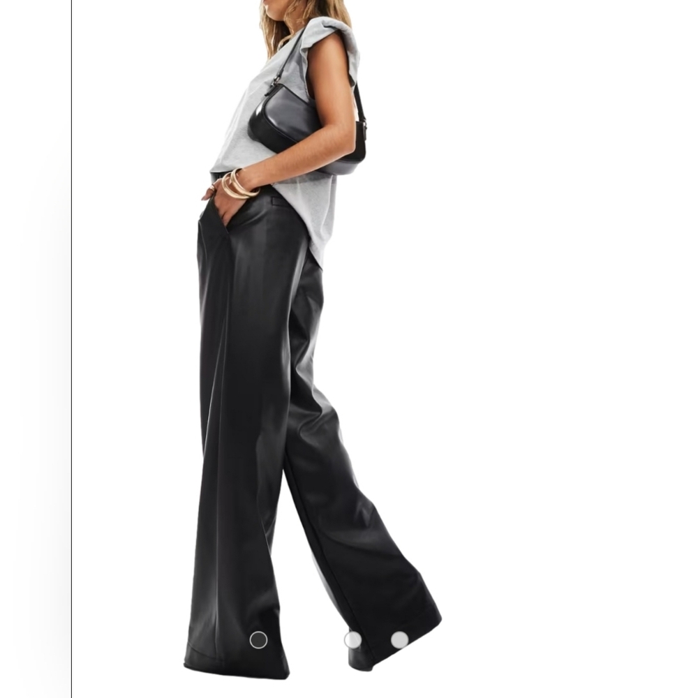 French Connection Faux Leather Wide Leg Black Trousers size 4